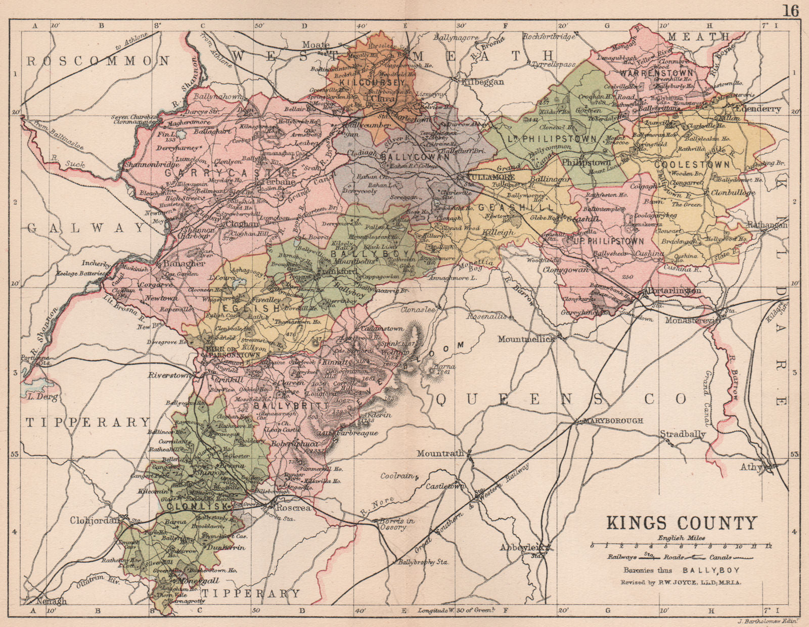 KINGS COUNTY (OFFALY) . Antique county map. Leinster. Ireland. BARTHOLOMEW 1882